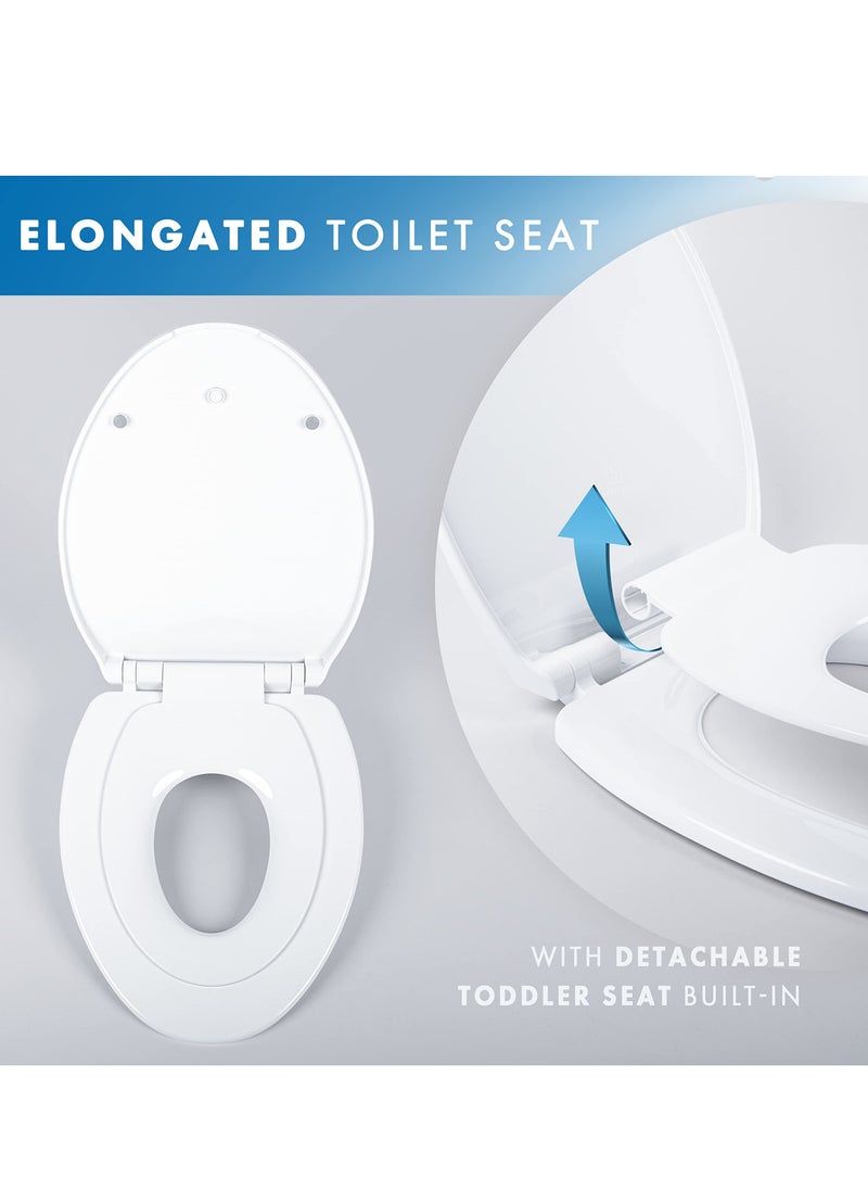 SYOSI - 2-in-1 Elongated Toilet Seat - Soft Close & Easy Clean - Built-In Toddler Seat for Potty Training - Little to Big Toilet Seat Attachment, Universal Toilet Seat, Dual Purpose Slow Drop Toilet Cover - Image 1