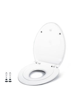 2-in-1 Elongated Toilet Seat - Soft Close & Easy Clean - Built-In Toddler Seat for Potty Training - Little to Big Toilet Seat Attachment, Universal Toilet Seat, Dual Purpose Slow Drop Toilet Cover