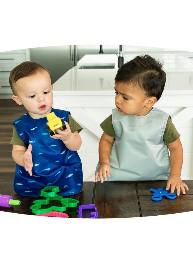 Tiny Twinkle Mess Proof Apron Toddler Bibs W/Tug Proof Closure Baby Food Bibs 2 Pack (Sage Charcoal Small 6 24 Months) - Image 3