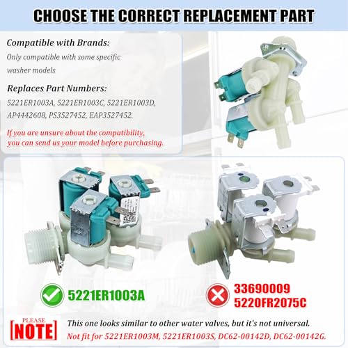 eHuangTools 5221ER1003A & 5220FR2006H Washer Water Inlet Valve Set, Washing Machine Water Valve Assembly Replacement Parts 5221ER1003C 5220FR2006L AP4441935 AP4442608 PS3527452 - Image 5