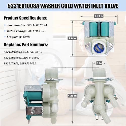 eHuangTools 5221ER1003A & 5220FR2006H Washer Water Inlet Valve Set, Washing Machine Water Valve Assembly Replacement Parts 5221ER1003C 5220FR2006L AP4441935 AP4442608 PS3527452 - Image 3