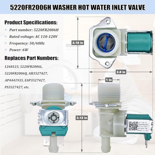 eHuangTools 5221ER1003A & 5220FR2006H Washer Water Inlet Valve Set, Washing Machine Water Valve Assembly Replacement Parts 5221ER1003C 5220FR2006L AP4441935 AP4442608 PS3527452 - Image 4