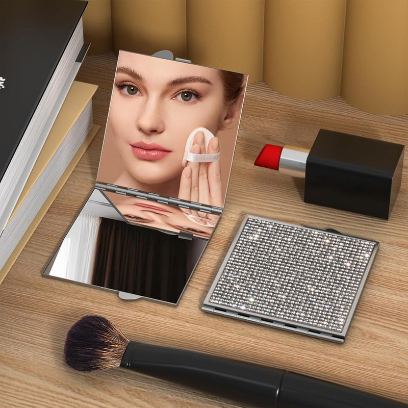 Sparkling Pocket Mirrour Compact Vanity Travel Makeup Double Sided Cosmetic Compact Double Sided Cosmetic - Image 3