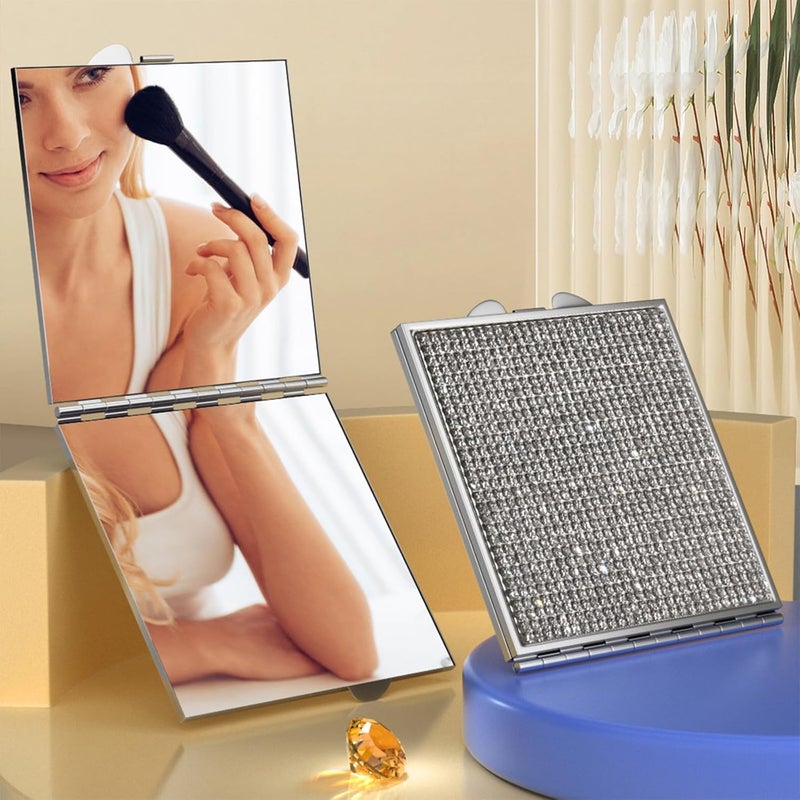 Sparkling Pocket Mirrour Compact Vanity Travel Makeup Double Sided Cosmetic Compact Double Sided Cosmetic - Image 4