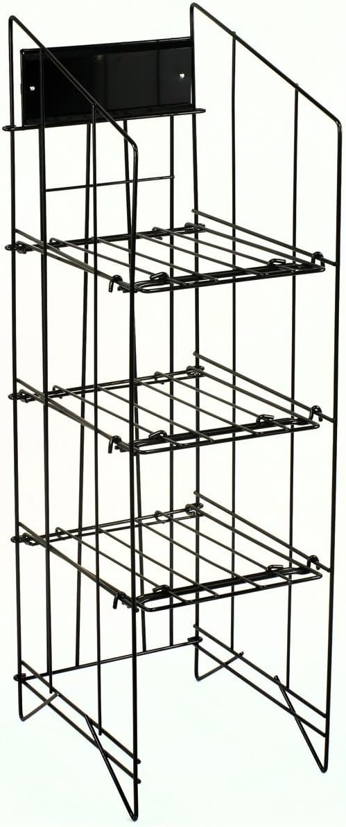 Displays2go Newspaper Rack for Tabloid Size Publications 1214w x 43h x 16d Free Standing Floor Fixture Gloss Black Wire Sign Channel Plate  - Image 1