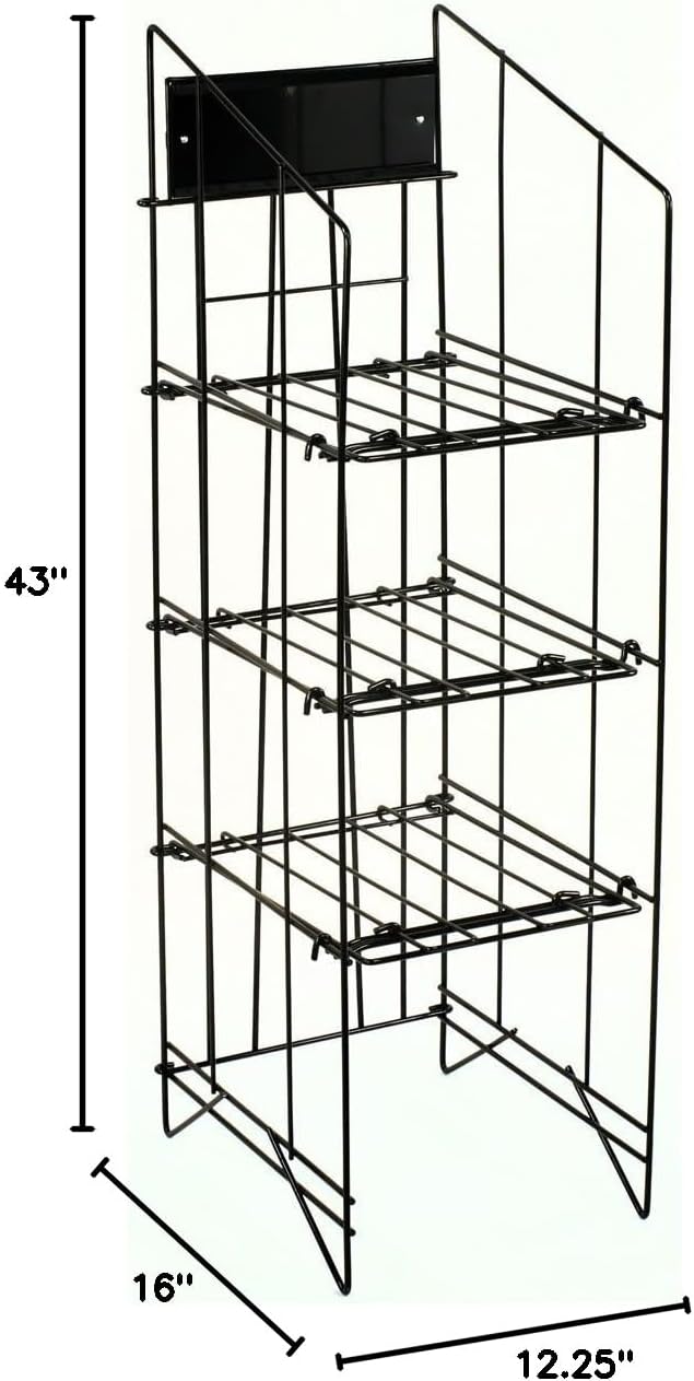 Displays2go Newspaper Rack for Tabloid Size Publications 1214w x 43h x 16d Free Standing Floor Fixture Gloss Black Wire Sign Channel Plate  - Image 2