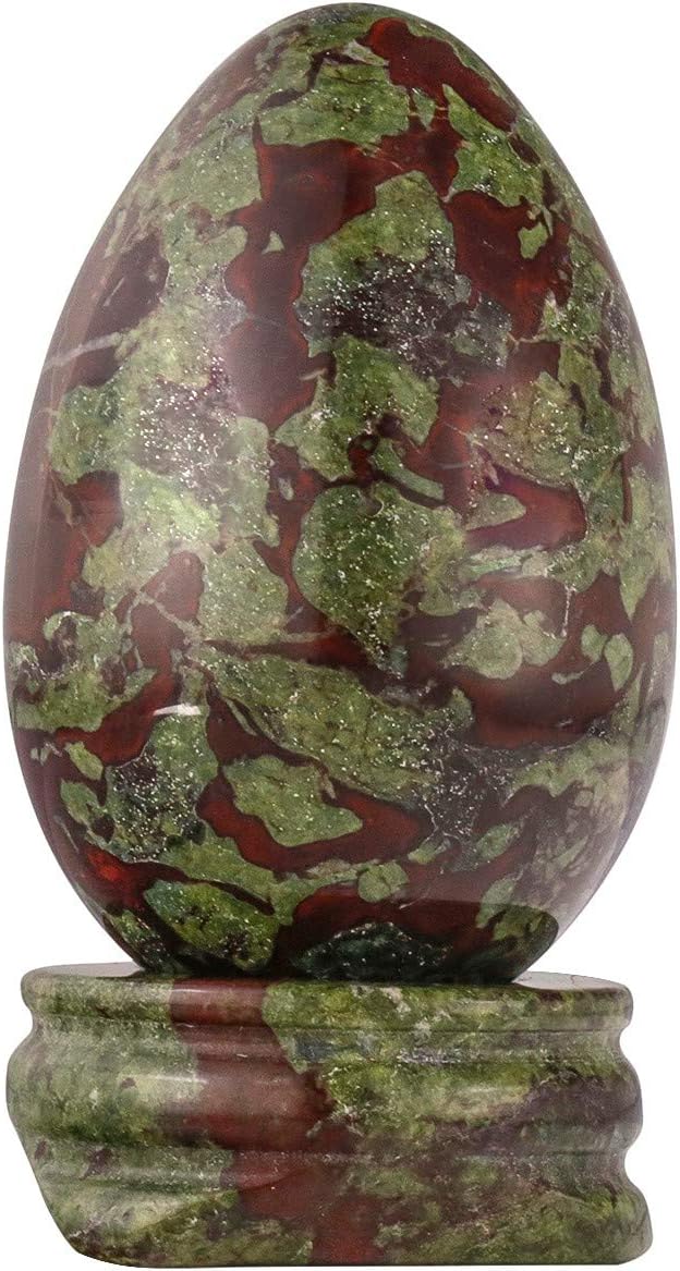 Rockcloud Dragon Blood Natural Stone Egg Sphere Figurines with Stand, Polished Stone Sculpture Statue for Office Home Decor