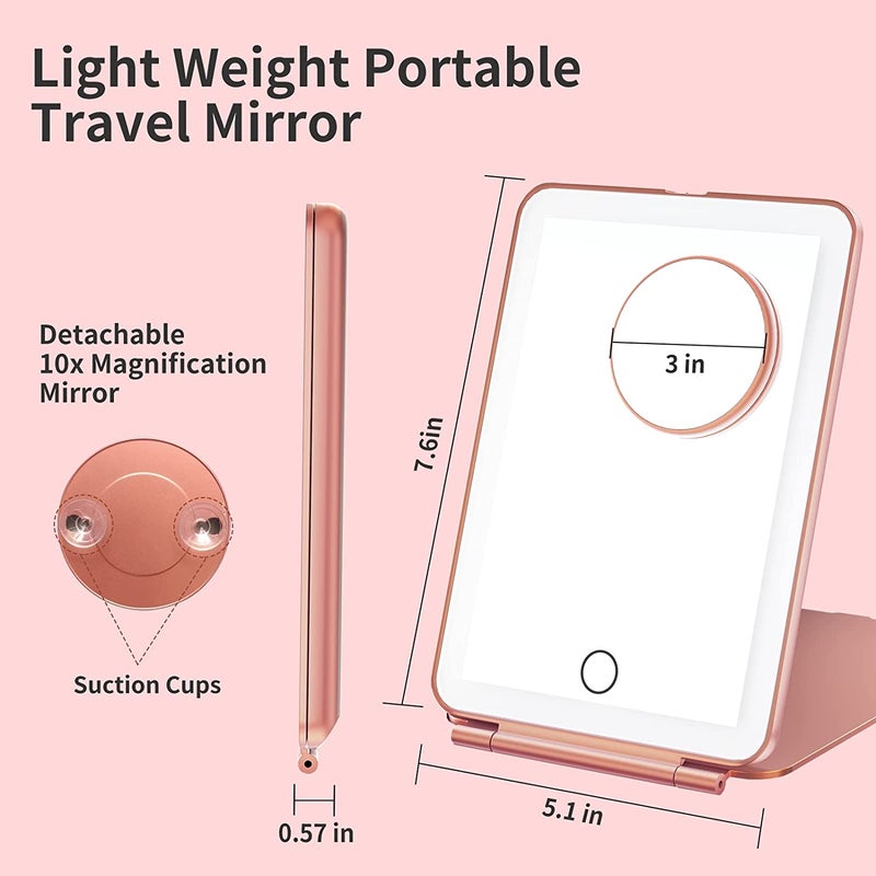 Makeup Mirror , Vanity Mirror with 80 LED Lights, Compact LED Mirror, Portable Cosmetic Mirror with 3 Color Lights, Travel Accessories for Women Rose Gold - Image 3