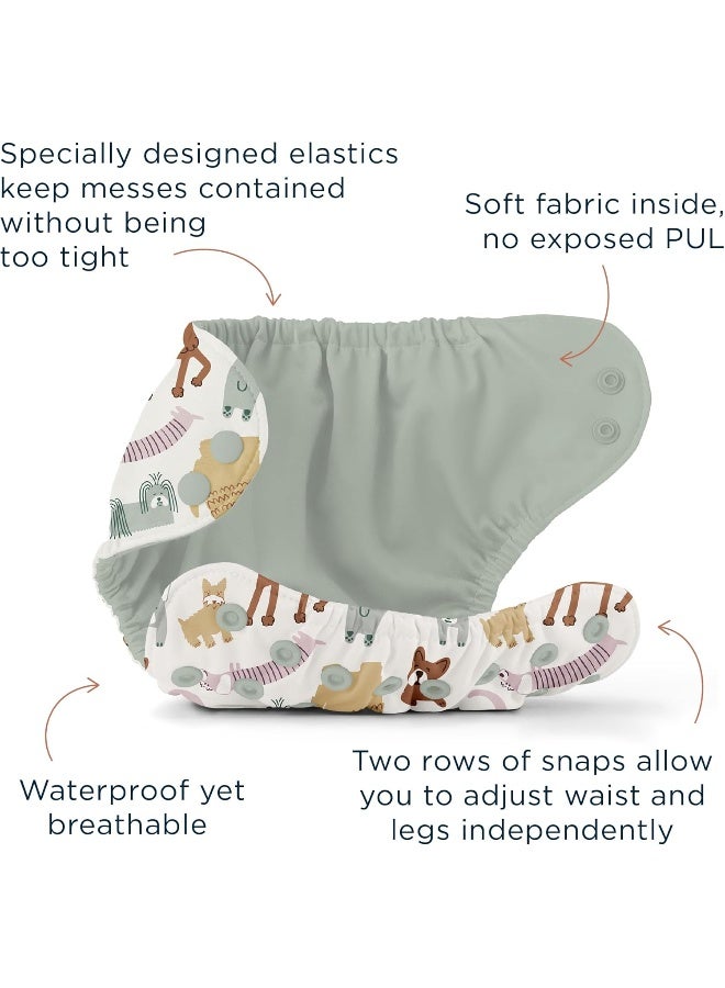 Esembly Esembly Cloth Diaper Bundle Set, 3 Organic Absorbent Inners and 1 Waterproof Recycled Diaper Cover, Reusable Washable Diapers with Snap Closure, Size 1 (7-17lbs), Off-Leash - Image 4