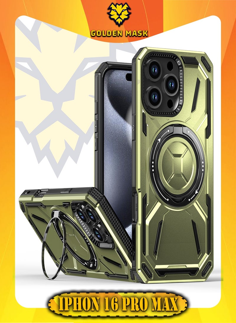GOLDEN MASK GOLDEN MASK For iPhone 16 Pro Max Armored II Series Mag-Safe Magnetic Holder Phone Case (Green)