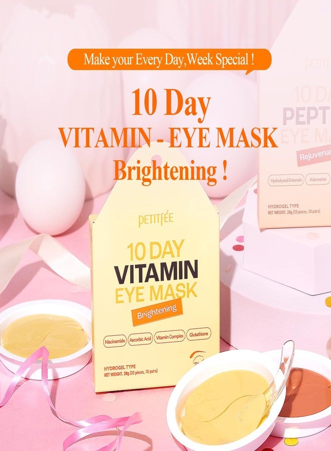 Petitfee 10 DAY Eye Mask Vitamin 20pcs (10pairs) - Brightening Eye Patch, Even Skin Tone with Ascorbic Acid, Vitamin Complex, Glutathione, Niacinamide, travel friendly, lightweight - Image 2