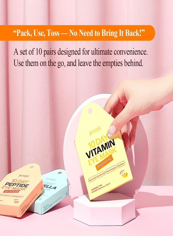 Petitfee 10 DAY Eye Mask Vitamin 20pcs (10pairs) - Brightening Eye Patch, Even Skin Tone with Ascorbic Acid, Vitamin Complex, Glutathione, Niacinamide, travel friendly, lightweight - Image 5