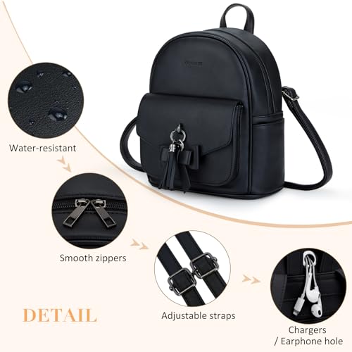 ECOSUSI Mini Backpack for Women Girls Cute Bowknot Small Backpack Purse Ladies Leather Bookbag Satchel Bag, with Charm Tassel Pink - Image 5