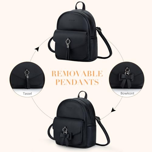 ECOSUSI Mini Backpack for Women Girls Cute Bowknot Small Backpack Purse Ladies Leather Bookbag Satchel Bag, with Charm Tassel Pink - Image 4