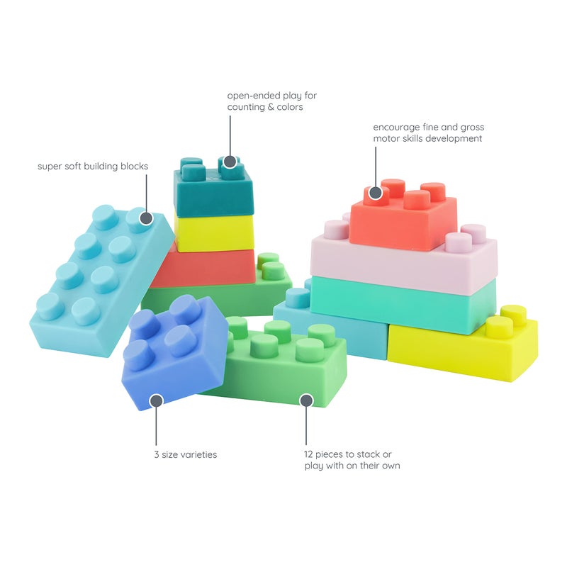Infantino Super Soft Building Blocks, Easy-to-Hold for Babies & Toddlers, BPA-Free, Multi-Colored, 12-Piece Set - Image 4