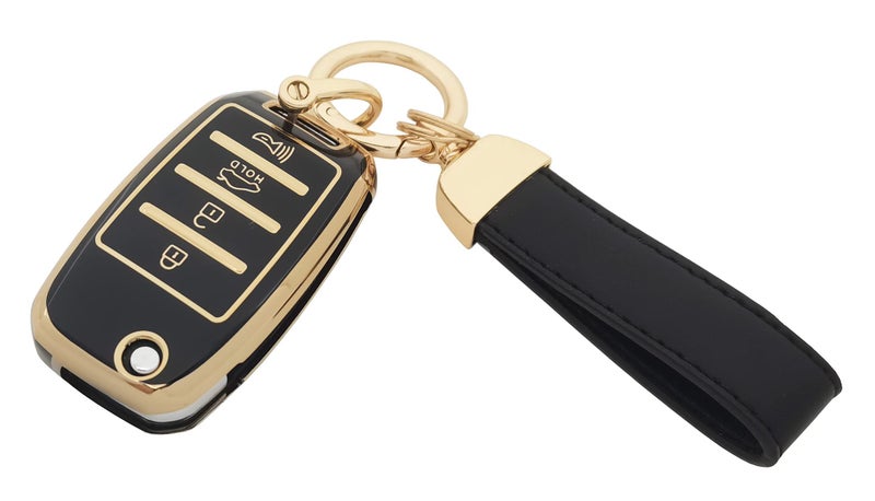 vurbemes TPU Key Fob Cover Case with Keychain fit for Kia Sorento Sportage Rio Soul Forte Optima Carens Picanto Folding Flip Keyless Entry Key Fob (Black) - Image 1