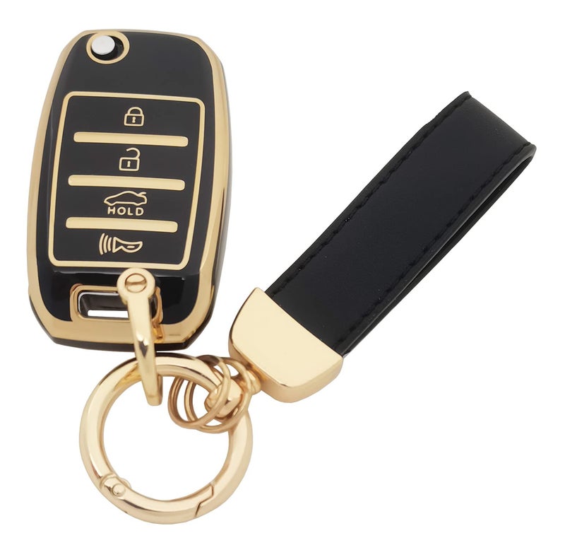 vurbemes TPU Key Fob Cover Case with Keychain fit for Kia Sorento Sportage Rio Soul Forte Optima Carens Picanto Folding Flip Keyless Entry Key Fob (Black) - Image 3