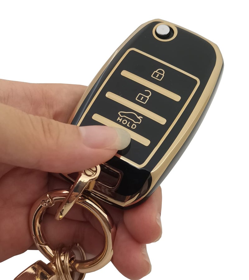 vurbemes TPU Key Fob Cover Case with Keychain fit for Kia Sorento Sportage Rio Soul Forte Optima Carens Picanto Folding Flip Keyless Entry Key Fob (Black) - Image 4
