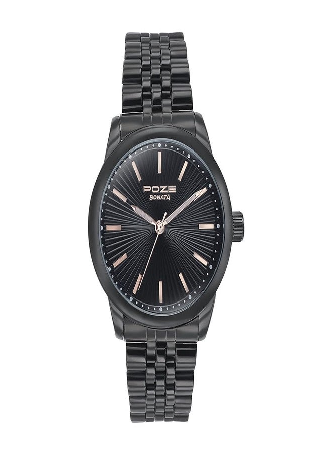 Sonata Poze Quartz Black Dial Black Metal Strap Analog Watch for Men-SP70040NM01W - Image 1