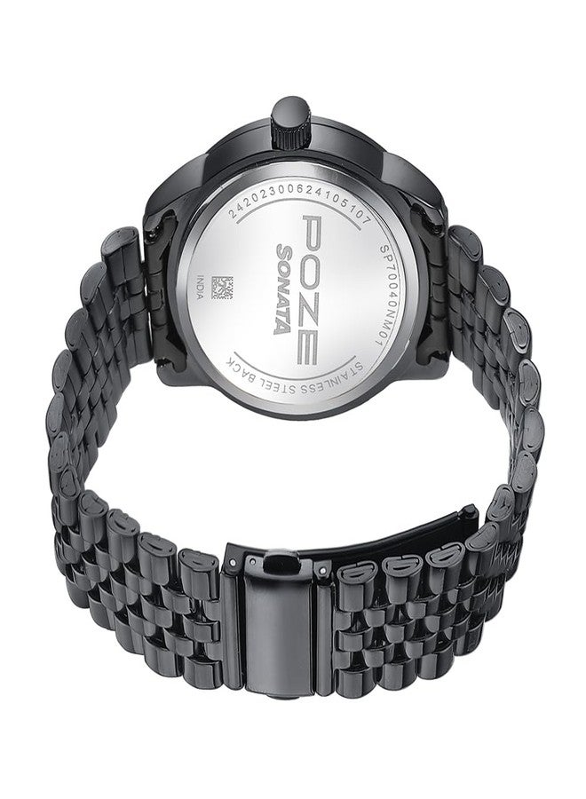 Sonata Poze Quartz Black Dial Black Metal Strap Analog Watch for Men-SP70040NM01W - Image 5