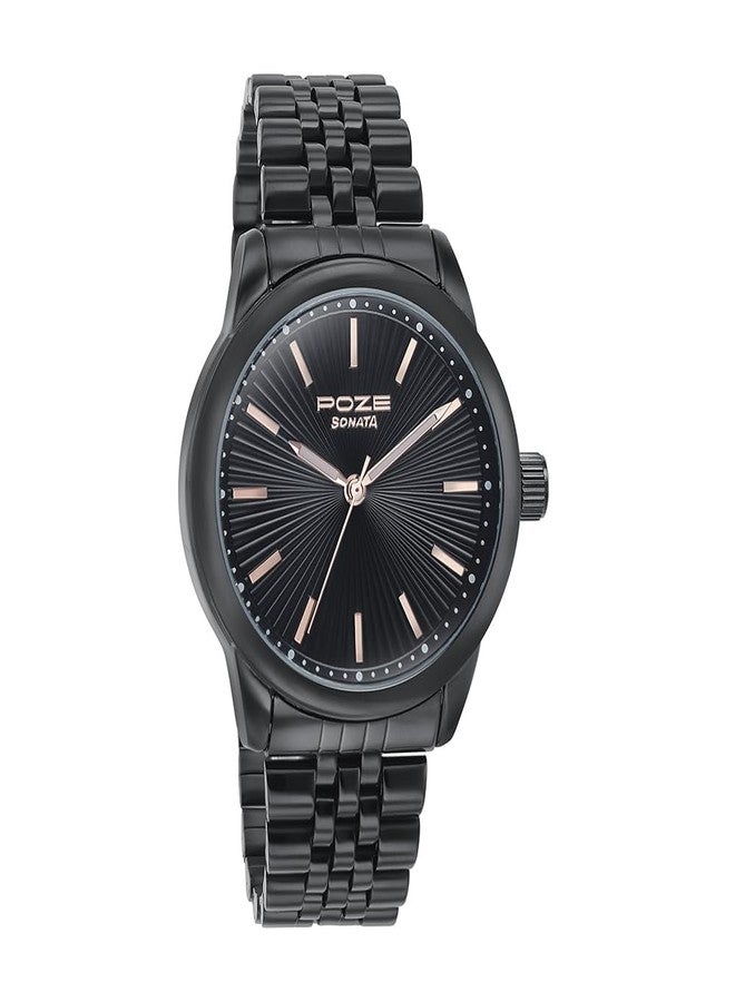 Sonata Poze Quartz Black Dial Black Metal Strap Analog Watch for Men-SP70040NM01W - Image 2