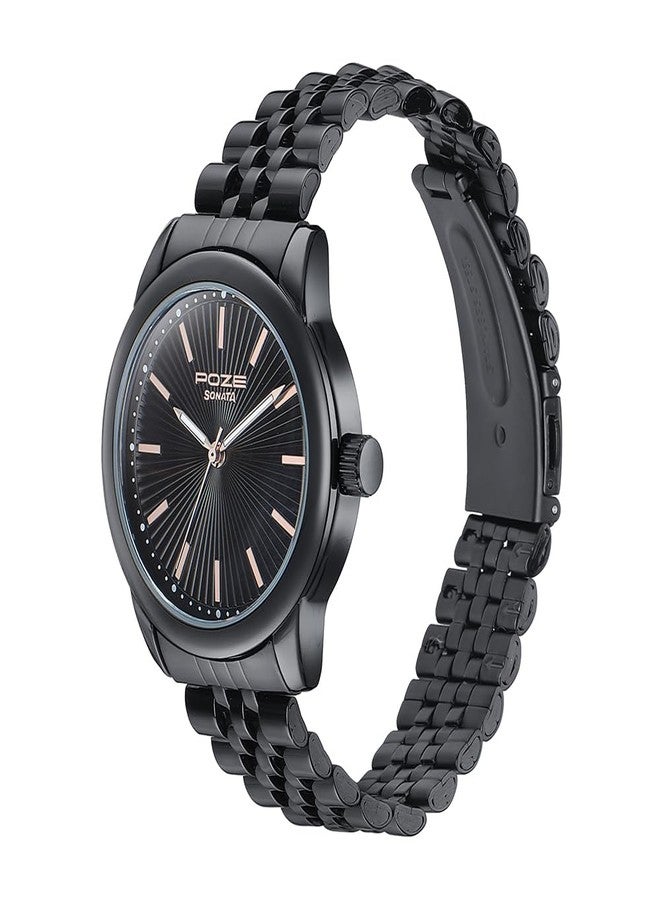 Sonata Poze Quartz Black Dial Black Metal Strap Analog Watch for Men-SP70040NM01W - Image 3