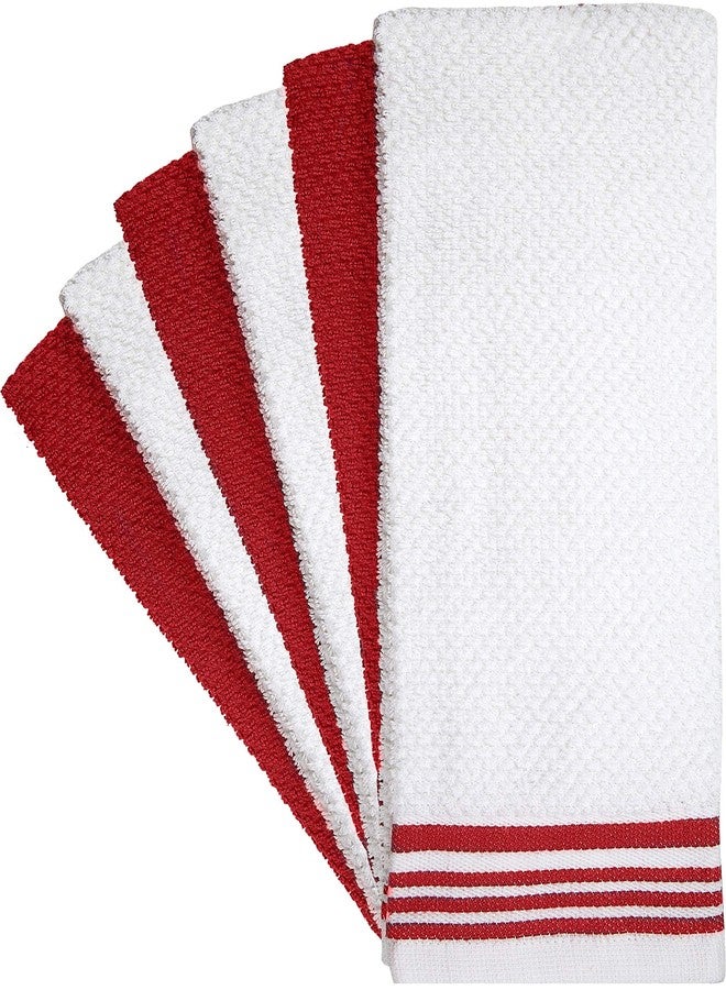 Bumble Towels Premium Kitchen Towels (16”x 28”, 6 Pack) - Large Cotton Kitchen Hand Towels - Weft Insert Design - 380 GSM Highly Absorbent Tea Towels Set with Hanging Loop (Red) - Image 2