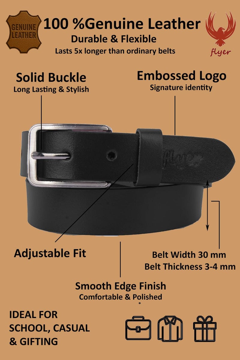 Flyer Kids Genuine Leather Belt for Boys & Girls (Color- Black) | Adjustable Fit, Durable Buckle | Real Leather Belt for School, Casual & Formal Wear (2–14 Years) BL4579-24 - Image 2