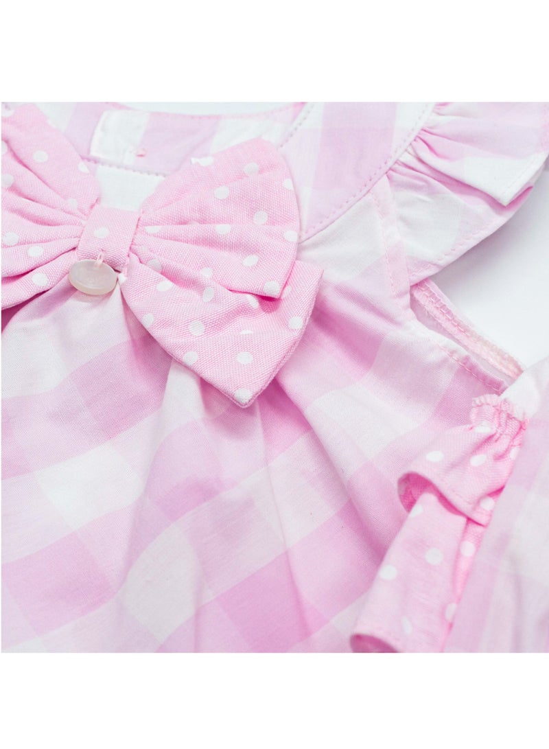 Moon فستان وسروال قصير من MOON مصنوعان من القطن بنسبة 100%، مقاس 6-9 أشهر، وردي - مربعات وردية - Image 4