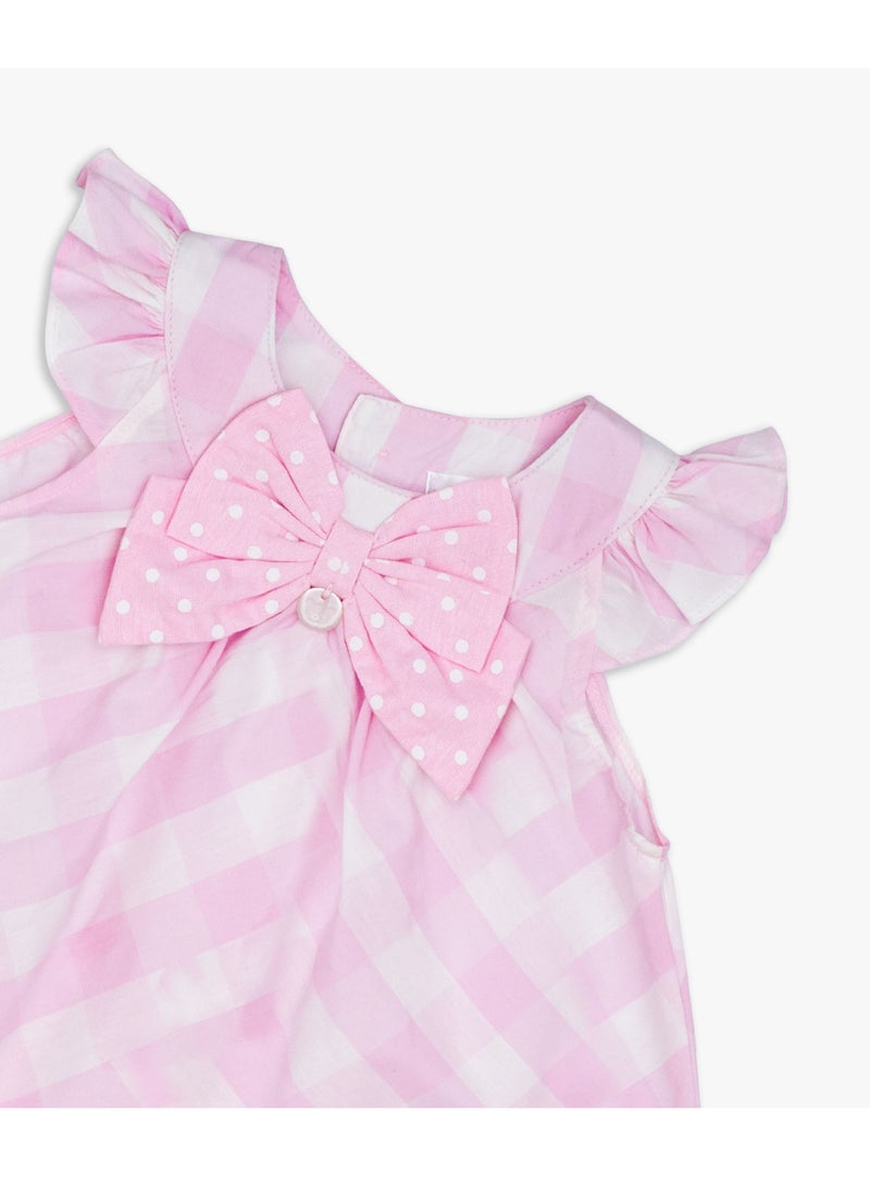 Moon فستان وسروال قصير من MOON مصنوعان من القطن بنسبة 100%، مقاس 6-9 أشهر، وردي - مربعات وردية - Image 3