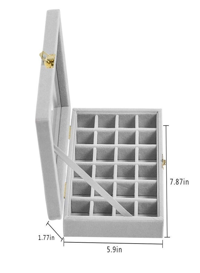 BucketList Velvet Jewelry Storage Case - 24 Compartments Earring Ring Organizer Box with Clear Glass Lid (Grey) - Image 5