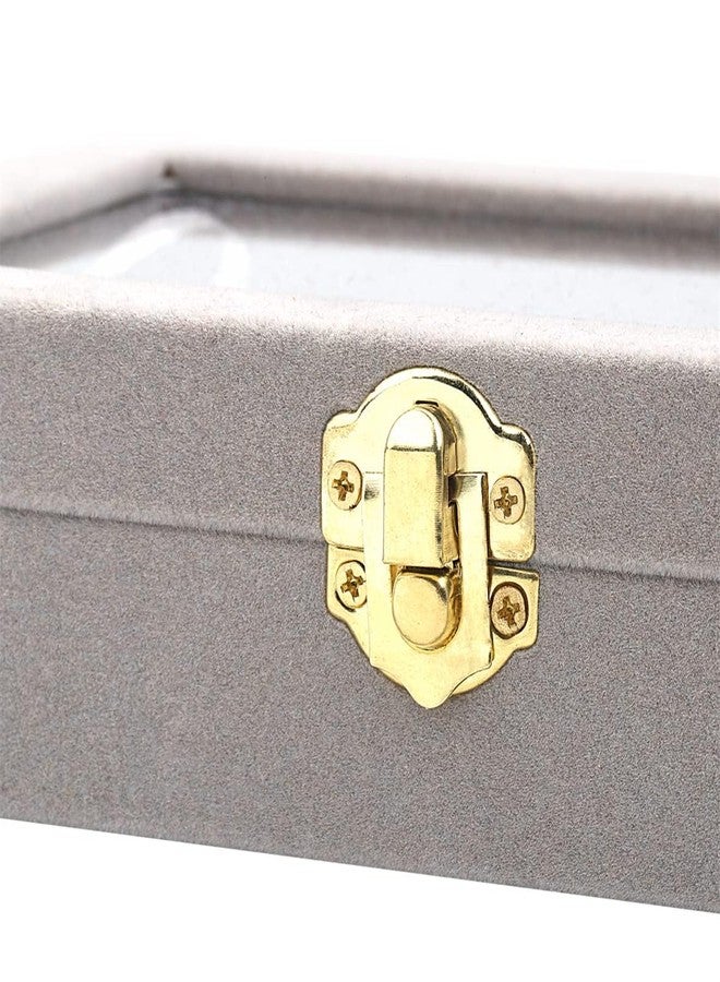 BucketList Velvet Jewelry Storage Case - 24 Compartments Earring Ring Organizer Box with Clear Glass Lid (Grey) - Image 4
