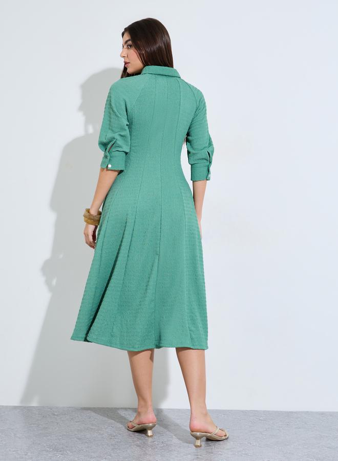 Styli Pleated waist 3/4th Sleeves Shirt Midi Dress - Image 5