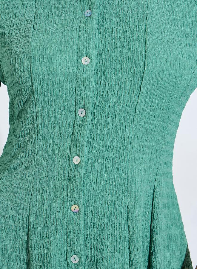Styli Pleated waist 3/4th Sleeves Shirt Midi Dress - Image 4