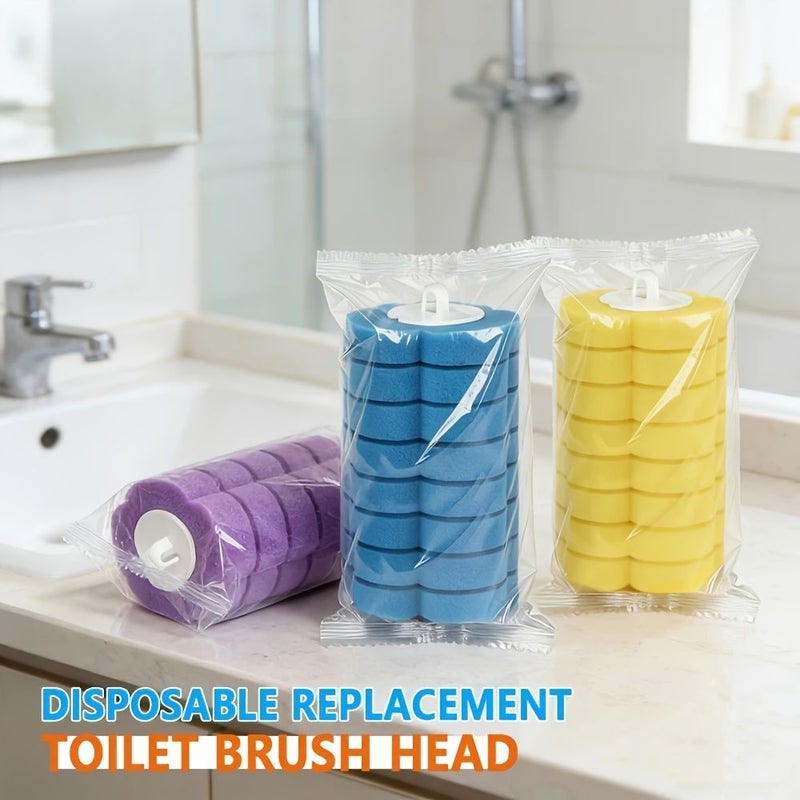 Disposable Toilet Cleaning Rod Replacement Heads 8 Purple 8 Blue 8 Yellow Plastic Refill Pads - Image 3