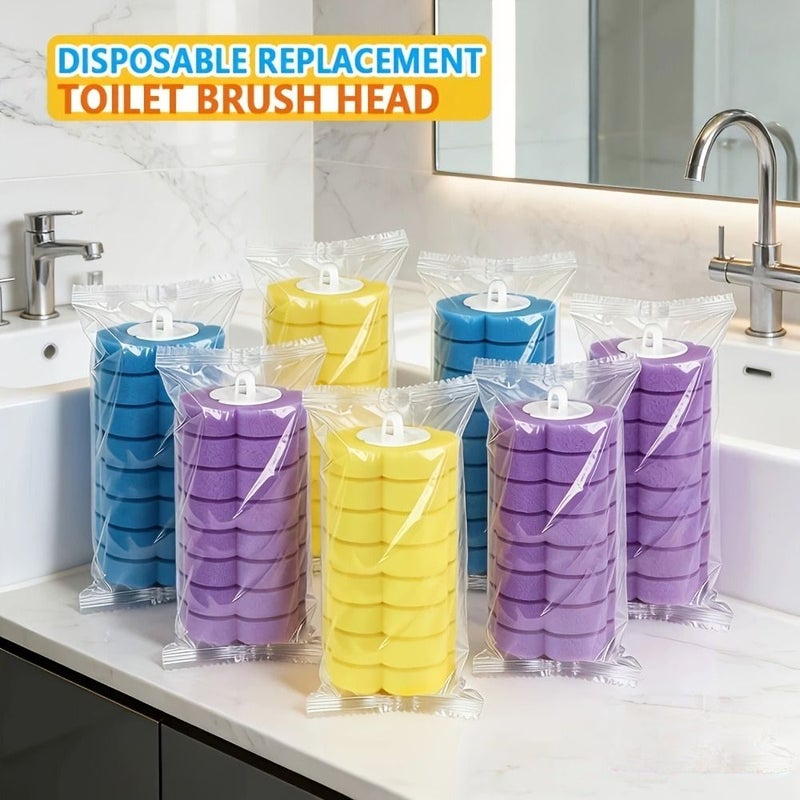 Disposable Toilet Cleaning Rod Replacement Heads 8 Purple 8 Blue 8 Yellow Plastic Refill Pads - Image 1