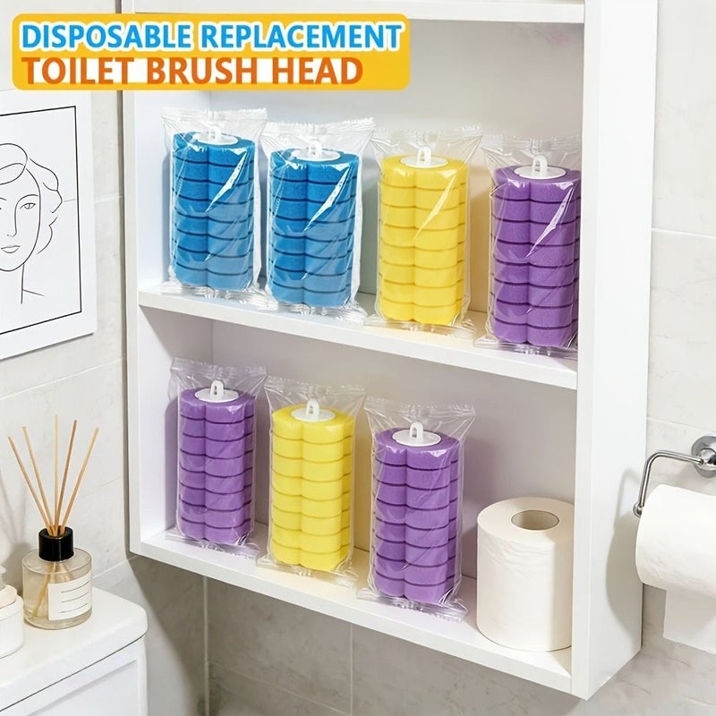 Disposable Toilet Cleaning Rod Replacement Heads 8 Purple 8 Blue 8 Yellow Plastic Refill Pads - Image 4