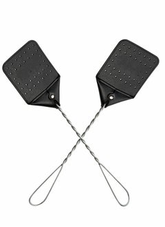 Sturdy Leather Fly Swatter - 17” Heavy Duty Flyswatter with Durable Metal Handle, Rustic Bug Swatter for Flies, Bees, and More - Black, 2 Pack