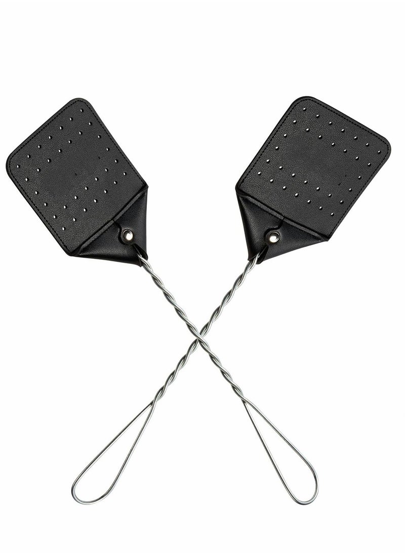 Generic - Sturdy Leather Fly Swatter - 17” Heavy Duty Flyswatter with Durable Metal Handle, Rustic Bug Swatter for Flies, Bees, and More - Black, 2 Pack - Image 1