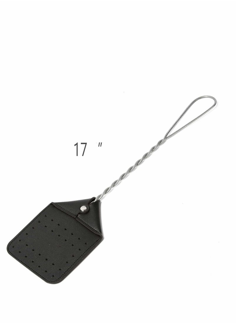 Generic - Sturdy Leather Fly Swatter - 17” Heavy Duty Flyswatter with Durable Metal Handle, Rustic Bug Swatter for Flies, Bees, and More - Black, 2 Pack - Image 1
