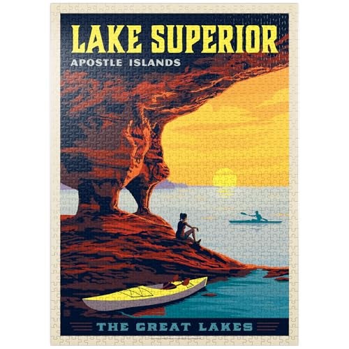MyPuzzle.com MyPuzzle Great Lakes Lake Superior Vintage Poster Premium 1000 Piece Jigsaw Puzzle for Adults - Image 1