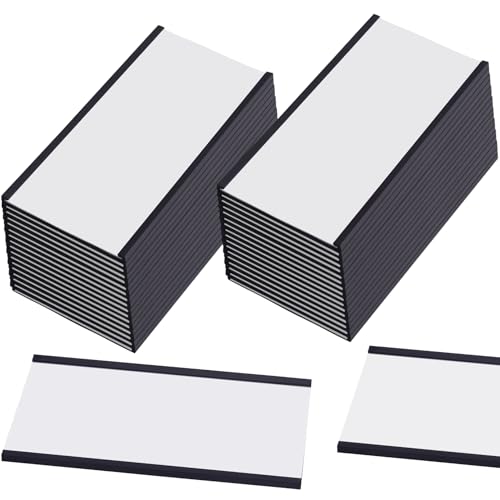 Loccmat 60 Pcs Magnetic Label Holders,4 x 2 in C Channel Magnetic Data Card Holders with Clear Plastic Protectors and White Paper Inserts,Reusabel Magnet Name Tags for Shelf,Whiteboard - Image 1