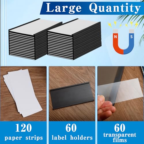 Loccmat 60 Pcs Magnetic Label Holders,4 x 2 in C Channel Magnetic Data Card Holders with Clear Plastic Protectors and White Paper Inserts,Reusabel Magnet Name Tags for Shelf,Whiteboard - Image 3