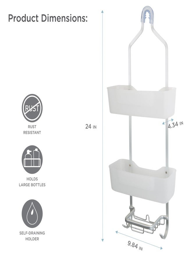 Bath Bliss 2 Tier Aluminum Hanging Caddy, Head, with Loofah Hooks, Soap Dish, Holds Large & Small Bottles, Shower Organization, Toiletries, in White - Image 4