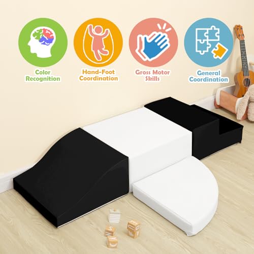 TODIBY 4Piece Soft PU Leather Toddlers Climbing Toys Baby Foam Climbing Blocks for Toddlers 3 Indoor Climb and Crawl Activity Play Set Foam Play Gym Climbing Structures Black and White - Image 5