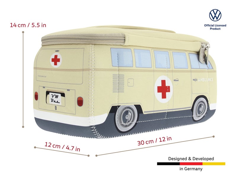 BRISA VW Collection - Volkswagen Neoprene Universal Makeup Cosmetics Toiletry Travel Pharmacy Bag in T1 Bus Design (Ambulance/Beige) (Large (11.8 x 5.5 x 4.7 inches)) - Image 3