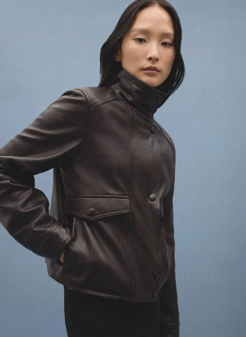 MANGO Pockets Leather Jacket