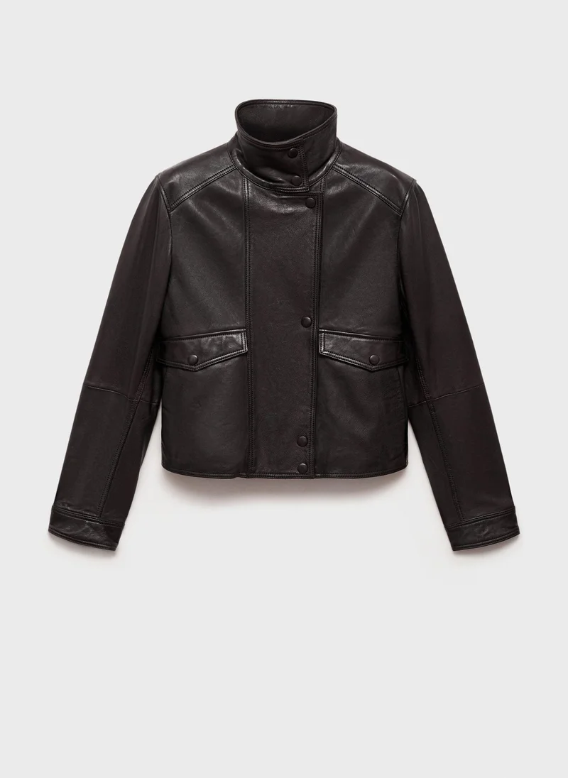 MANGO Pockets Leather Jacket
