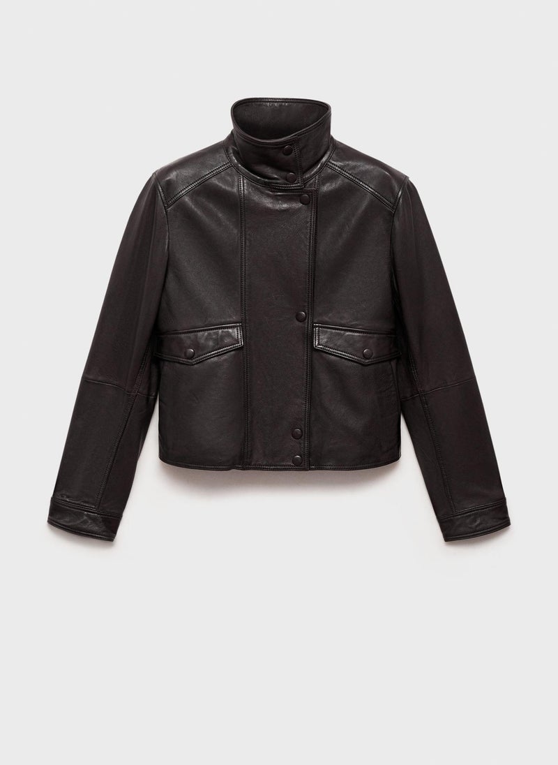 MANGO Pockets Leather Jacket  - Image 5