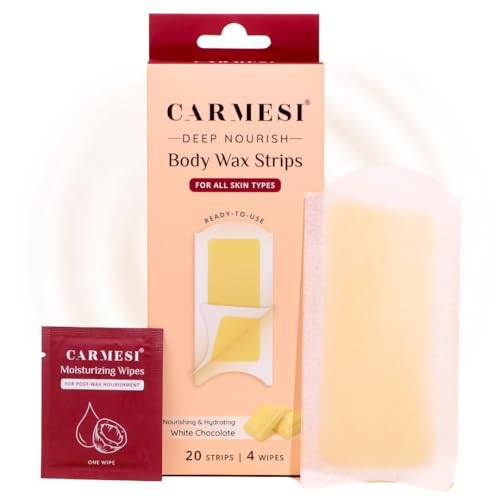 Carmesi Deep Nourish Body Wax Strips 20 Wax Strips 4 PostWax Wipes WhiteChocolate Enriched Safe for All Skin Types Cold Waxing for Womens Hair Removal - Image 1